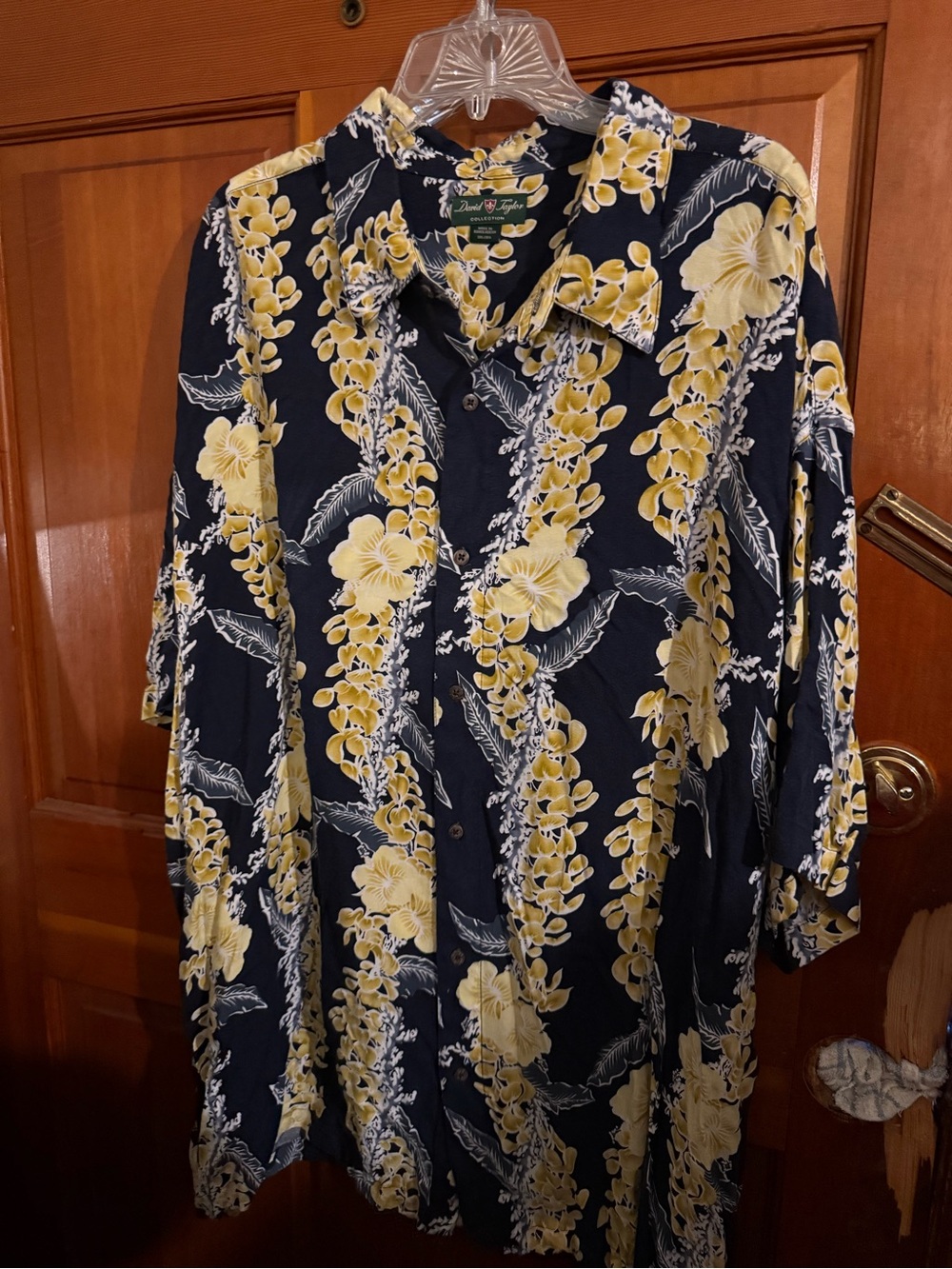 Taylor Navy and Yellow Floral Button-Down Hawaiian Shirt